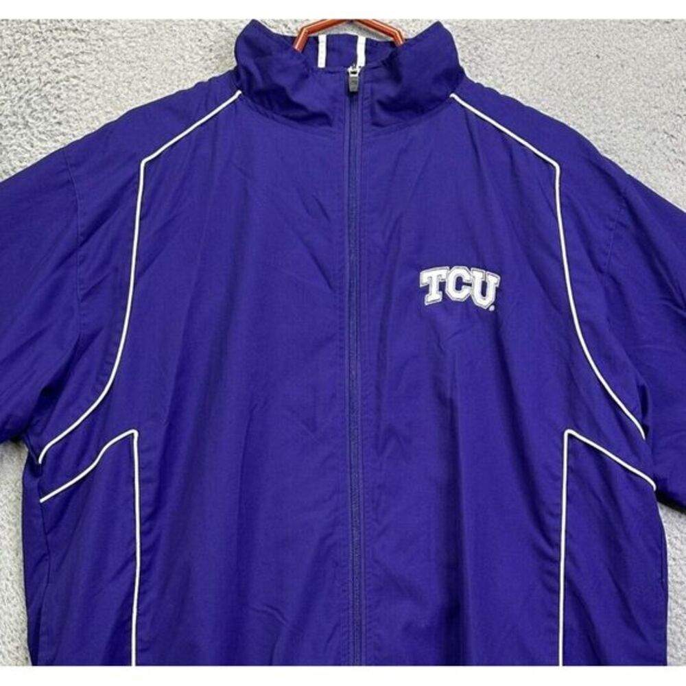 TCU Horned Frogs Jacket Mens Large Purple‎ Full Zip Vented Long Sleeve Russell